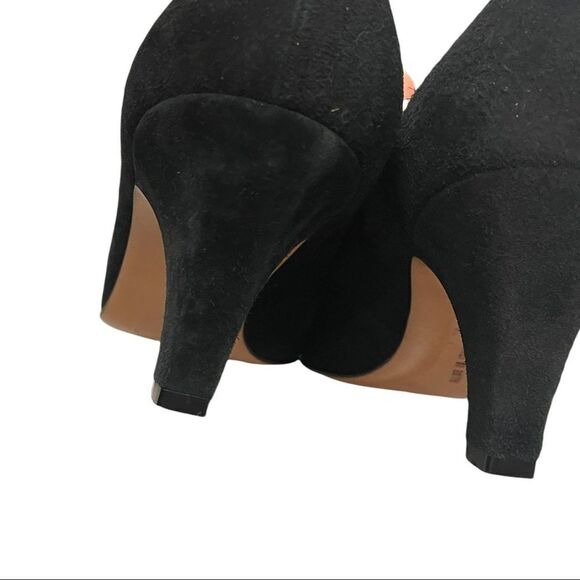 SALVATORE FERRAGAMO Suede Pumps Heel Shoes Patent Leather Black 8 - Picture 14 of 15